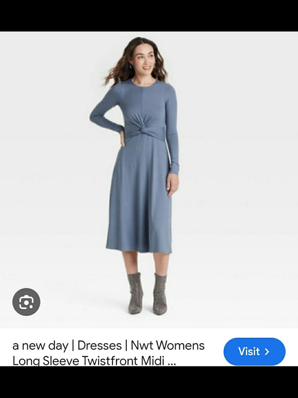 a new day Twist-Front Long Sleeve Midi Dress - Dusty Blue